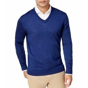 Club Room Mens Estate Merino Wool Sweater Blue Size XL V-Neck NWT